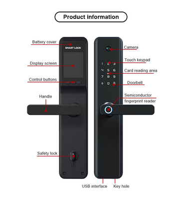 WiFi الکترونیکی بیومتریک اثرانگشت قفل درب آلیاژ آلومینیوم با دوربین / برنامه Tuya